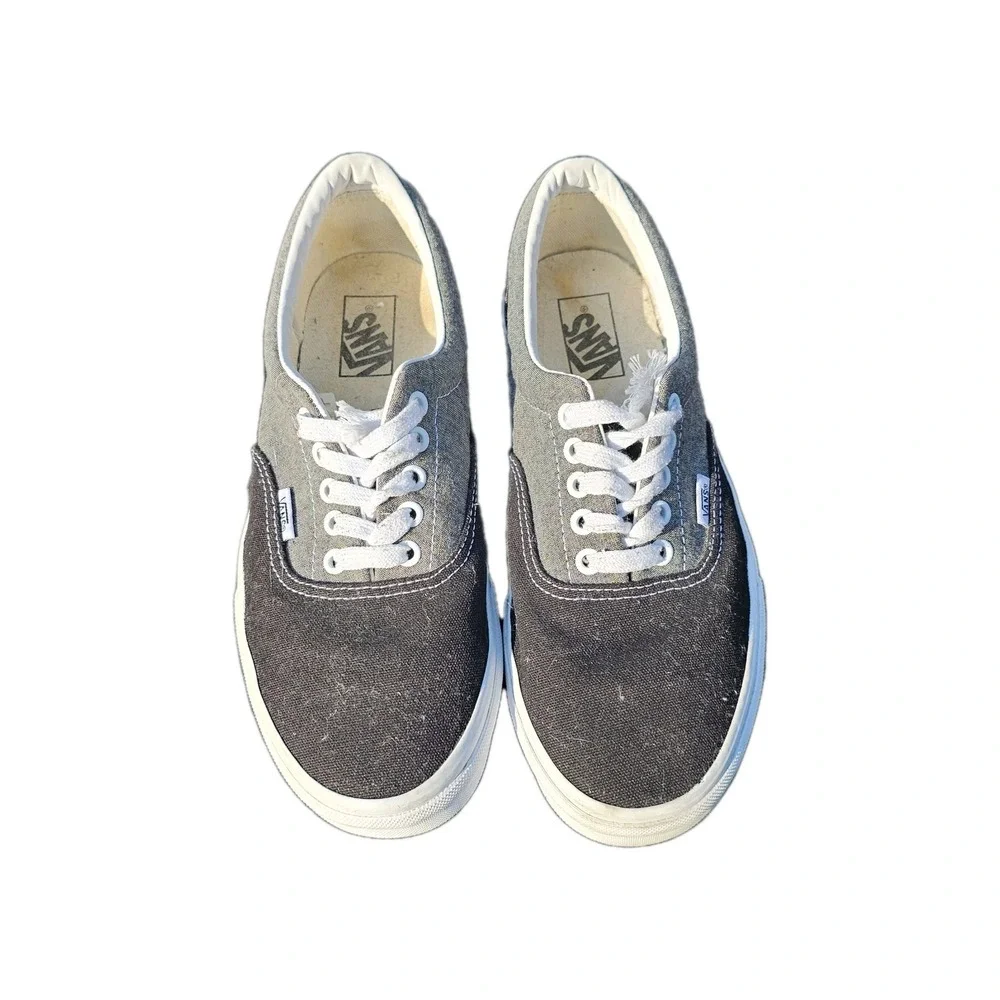 Vans‎ Off The Wall ShoesBlack Gray Canvas Low Top Sneaker Mens Size 9.5 W -11